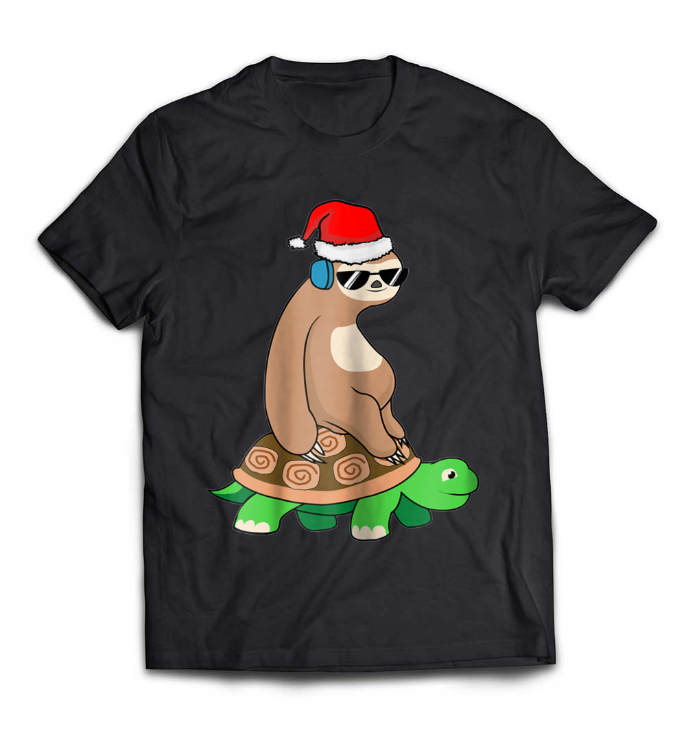 “Xmas Sloth Riding Turtle – Lazy Sloth T-Shirt Christmas Gift”